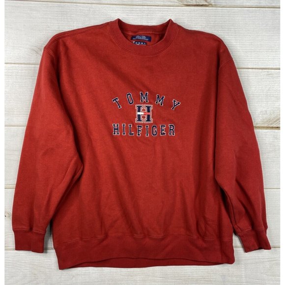 Tommy Hilfiger Other - VTG Tommy Hilfiger Sweatshirt Mens L Red Embroidered Logo Crewneck Pullover